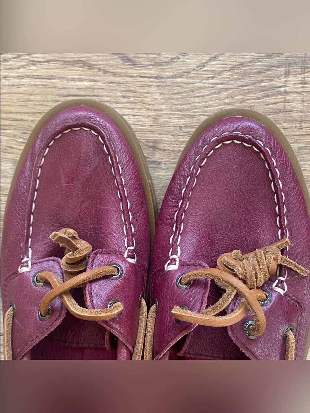 Sperry Burgundy Leather Lug Sole Boat Shoes with Tan Laces 7.5 GUC - Picture 5 of 6